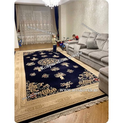 Шерстяной Ковер Для Гостиной Дизайн 30658 Темно-Синий